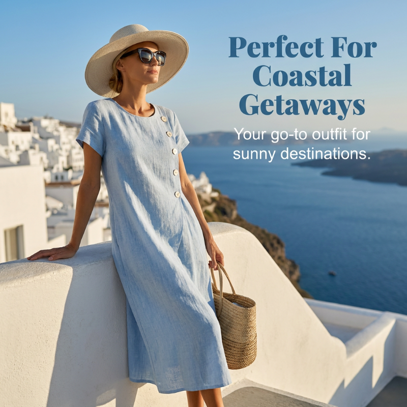 Women’s Elegant Asymmetrical Midi Dress – Loose Fit, Breathable Summer Casual Dress