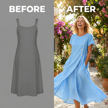 Women’s Elegant Asymmetrical Midi Dress – Loose Fit, Breathable Summer Casual Dress