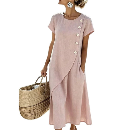 Women’s Elegant Asymmetrical Midi Dress – Loose Fit, Breathable Summer Casual Dress