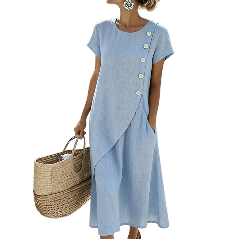 Women’s Elegant Asymmetrical Midi Dress – Loose Fit, Breathable Summer Casual Dress