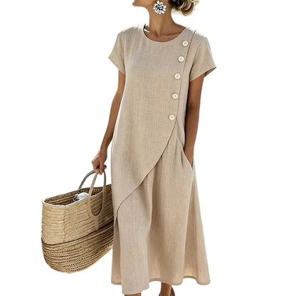 Women’s Elegant Asymmetrical Midi Dress – Loose Fit, Breathable Summer Casual Dress