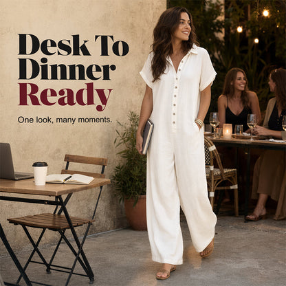 Women's Casual Loose Short Sleeve Button Jumpsuit – Comfortable, Flattering & Effortlessly Stylish