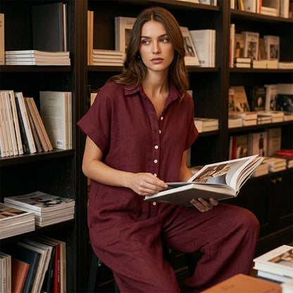 Women's Casual Loose Short Sleeve Button Jumpsuit – Comfortable, Flattering & Effortlessly Stylish