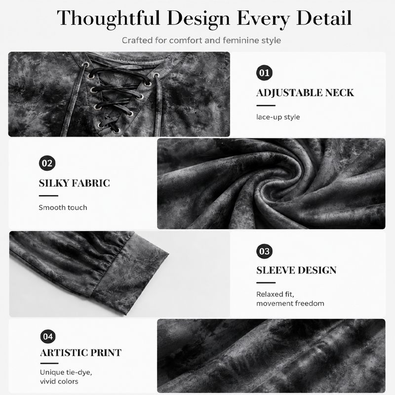 V-Neck Tie-Dye Top with Lace-Up Detail – Soft Drape & Versatile Style for Any Casual Day