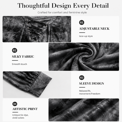 V-Neck Tie-Dye Top with Lace-Up Detail – Soft Drape & Versatile Style for Any Casual Day