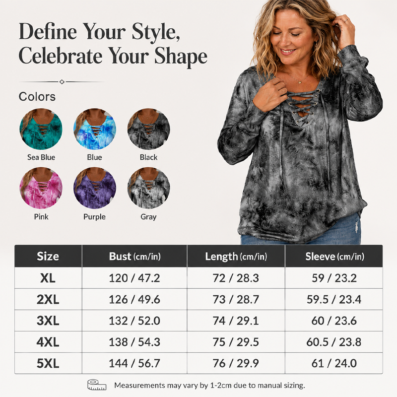 V-Neck Tie-Dye Top with Lace-Up Detail – Soft Drape & Versatile Style for Any Casual Day