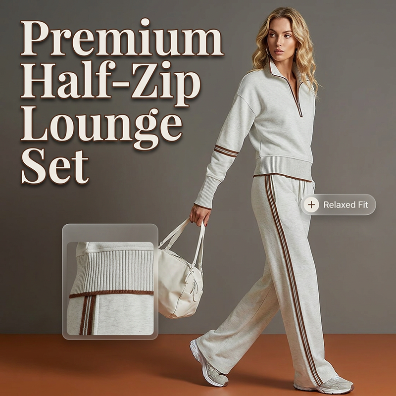 ✨ Women's Half-Zip Top & Wide-Leg Pants 2-Piece Set