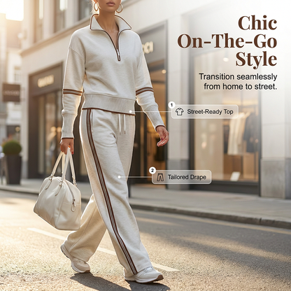 ✨ Women's Half-Zip Top & Wide-Leg Pants 2-Piece Set