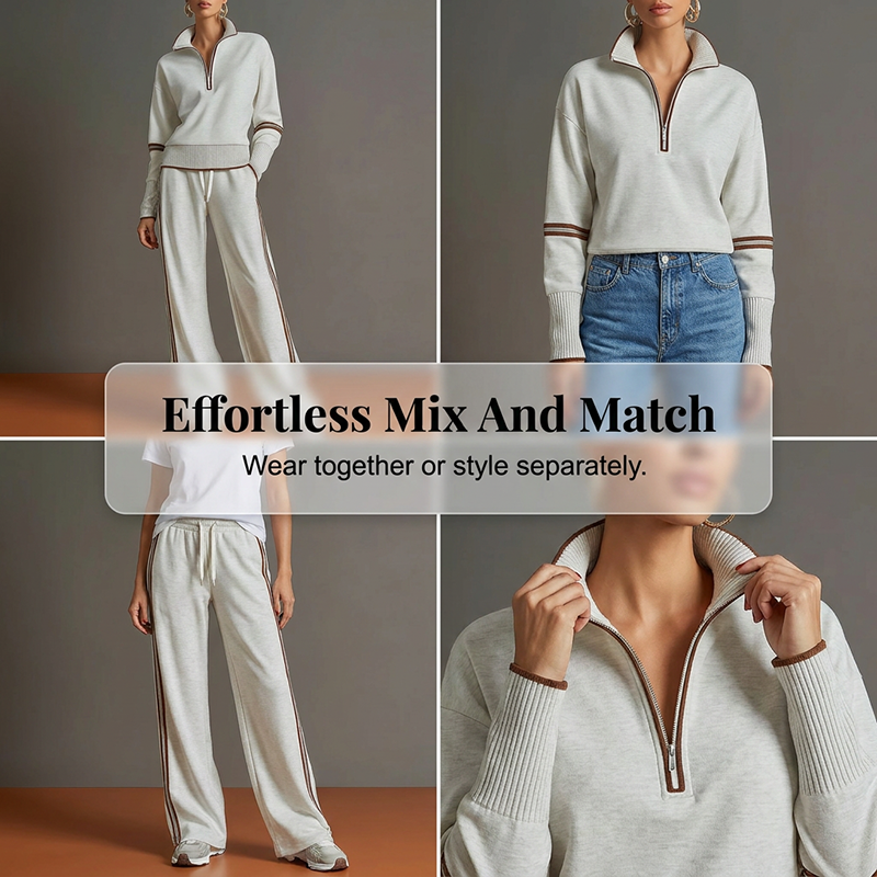✨ Women's Half-Zip Top & Wide-Leg Pants 2-Piece Set