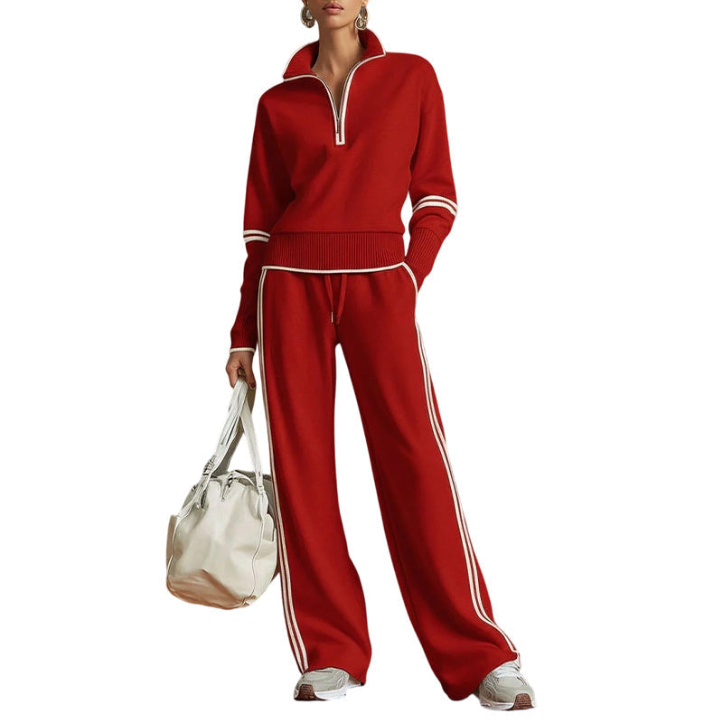 ✨ Women's Half-Zip Top & Wide-Leg Pants 2-Piece Set