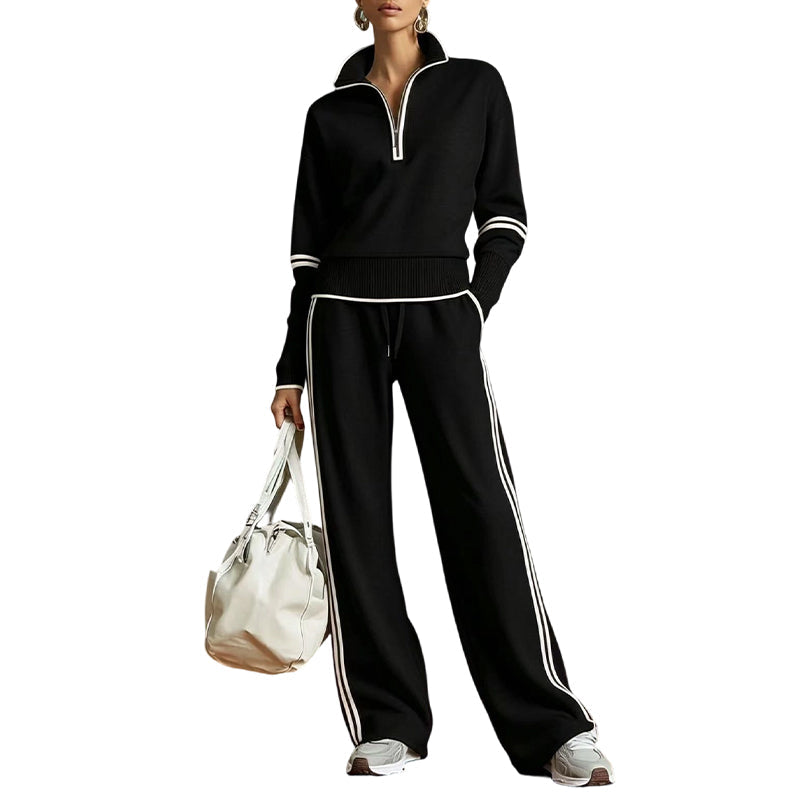 ✨ Women's Half-Zip Top & Wide-Leg Pants 2-Piece Set