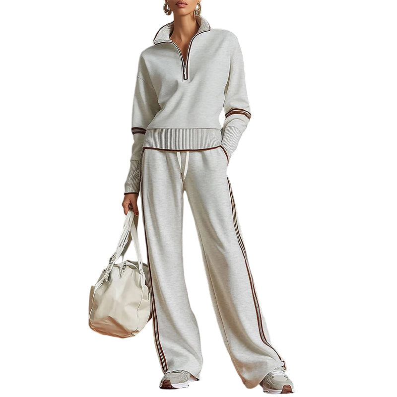 ✨ Women's Half-Zip Top & Wide-Leg Pants 2-Piece Set