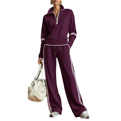 ✨ Women's Half-Zip Top & Wide-Leg Pants 2-Piece Set