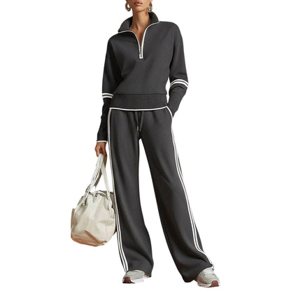 ✨ Women's Half-Zip Top & Wide-Leg Pants 2-Piece Set