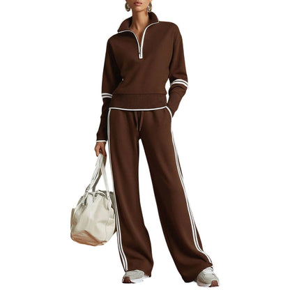 ✨ Women's Half-Zip Top & Wide-Leg Pants 2-Piece Set