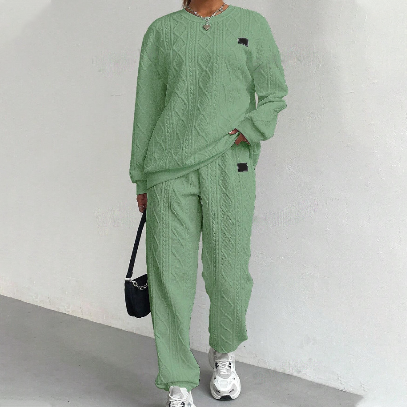 Aure Paris Casual Long Sleeve Knit Pullover & Pants 2-Piece Set