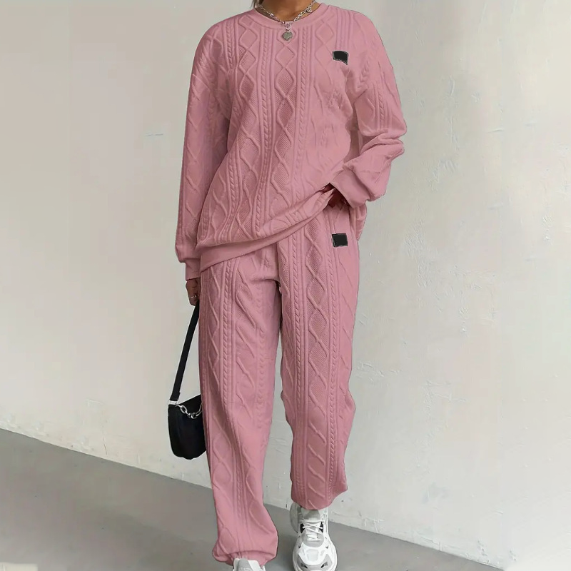 Aure Paris Casual Long Sleeve Knit Pullover & Pants 2-Piece Set