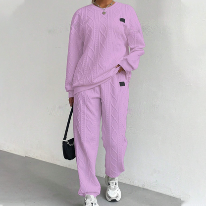 Aure Paris Casual Long Sleeve Knit Pullover & Pants 2-Piece Set