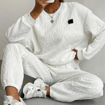 Aure Paris Casual Long Sleeve Knit Pullover & Pants 2-Piece Set