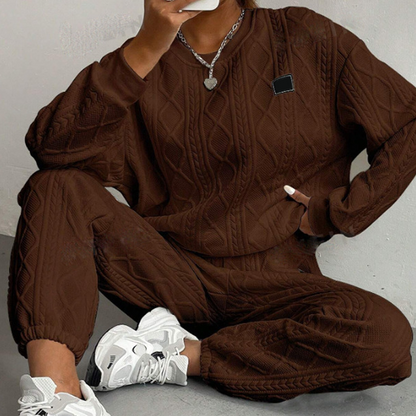 Aure Paris Casual Long Sleeve Knit Pullover & Pants 2-Piece Set