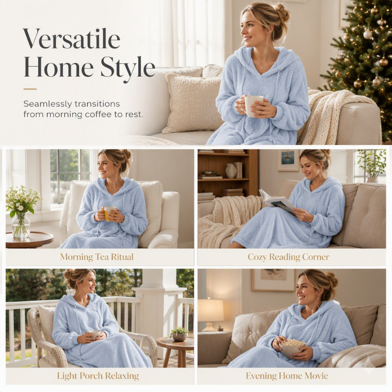 ❄️ Cozy Winter Comfort | 👗Women's Plush Hooded Maxi Lounge Dress