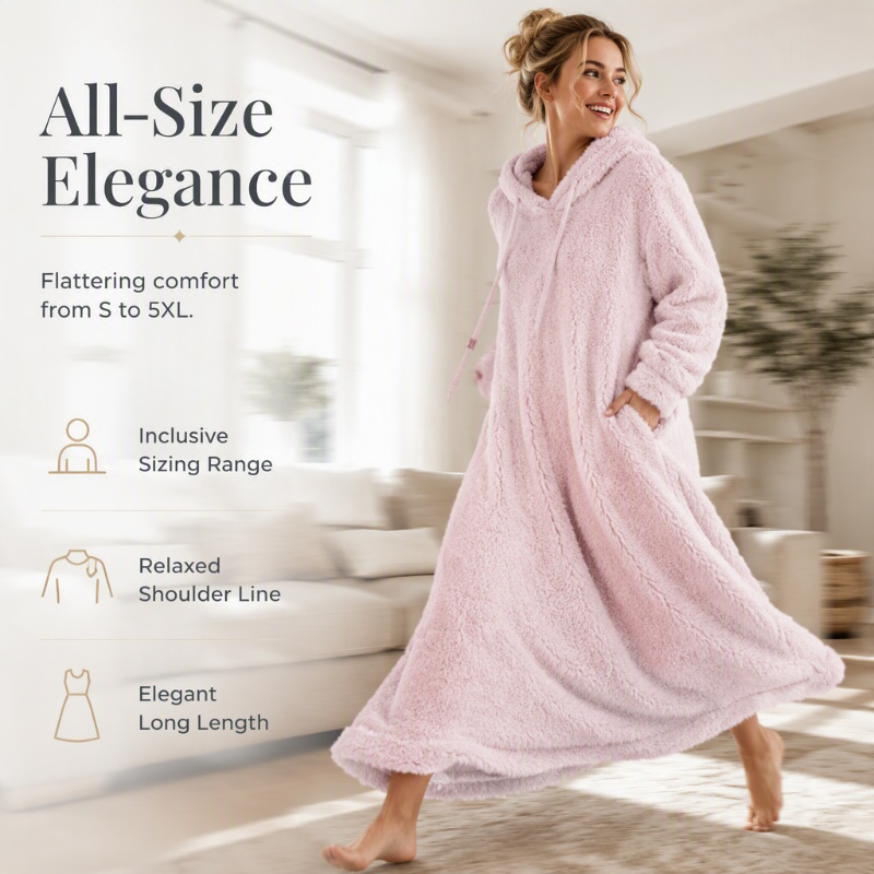 ❄️ Cozy Winter Comfort | 👗Women's Plush Hooded Maxi Lounge Dress