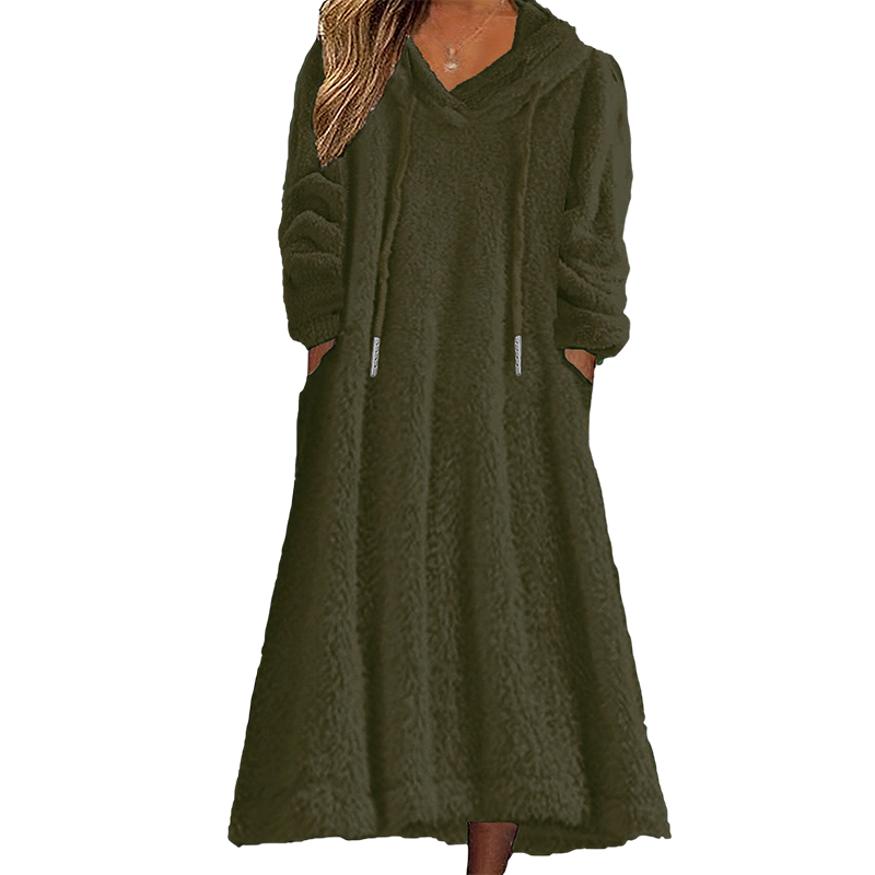 ❄️ Cozy Winter Comfort | 👗Women's Plush Hooded Maxi Lounge Dress