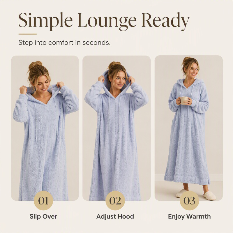 ❄️ Cozy Winter Comfort | 👗Women's Plush Hooded Maxi Lounge Dress