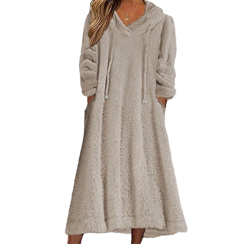 ❄️ Cozy Winter Comfort | 👗Women's Plush Hooded Maxi Lounge Dress