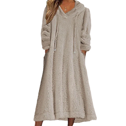 ❄️ Cozy Winter Comfort | 👗Women's Plush Hooded Maxi Lounge Dress