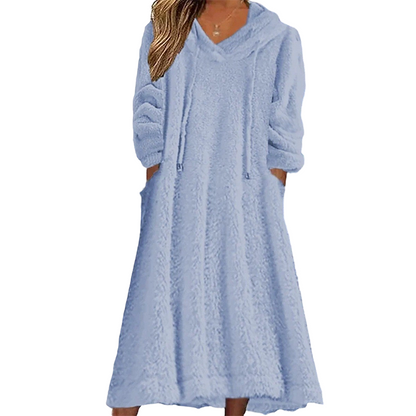 ❄️ Cozy Winter Comfort | 👗Women's Plush Hooded Maxi Lounge Dress
