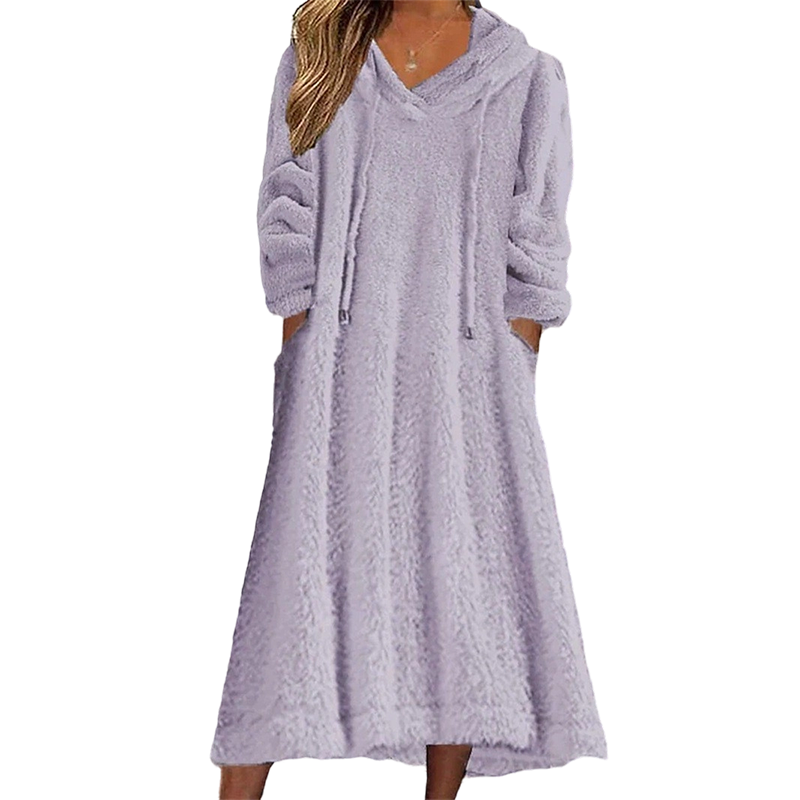 ❄️ Cozy Winter Comfort | 👗Women's Plush Hooded Maxi Lounge Dress