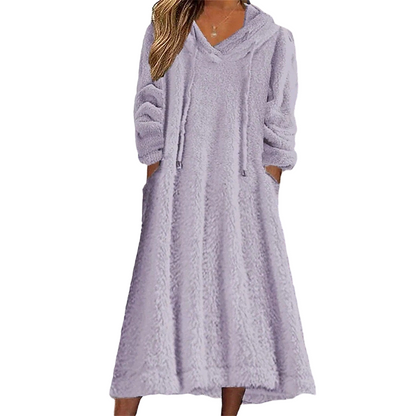❄️ Cozy Winter Comfort | 👗Women's Plush Hooded Maxi Lounge Dress