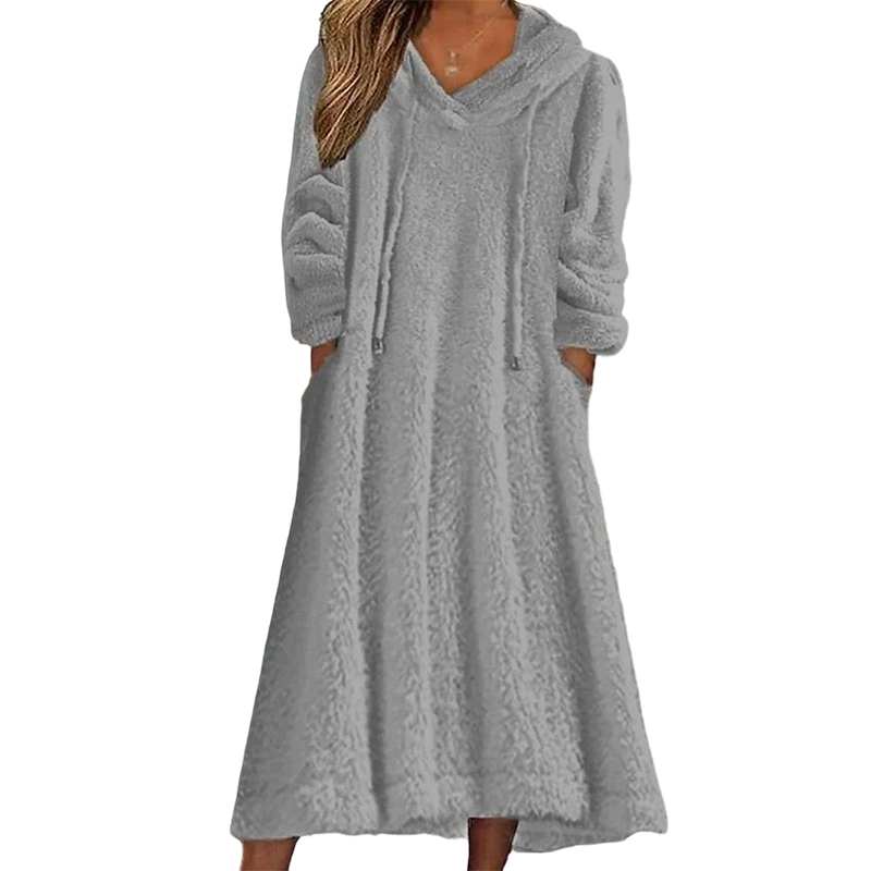 ❄️ Cozy Winter Comfort | 👗Women's Plush Hooded Maxi Lounge Dress
