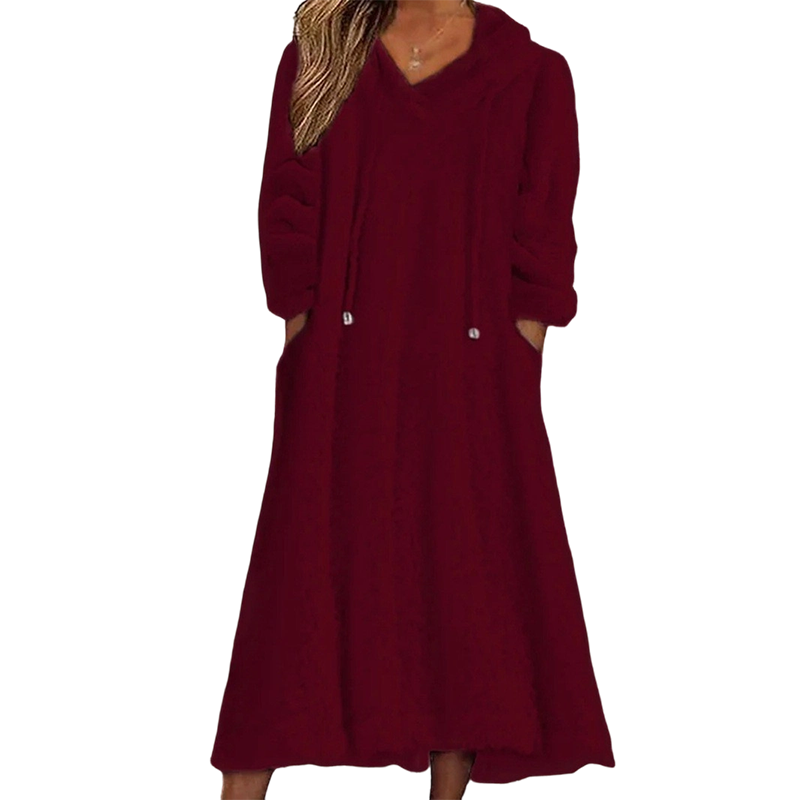 ❄️ Cozy Winter Comfort | 👗Women's Plush Hooded Maxi Lounge Dress