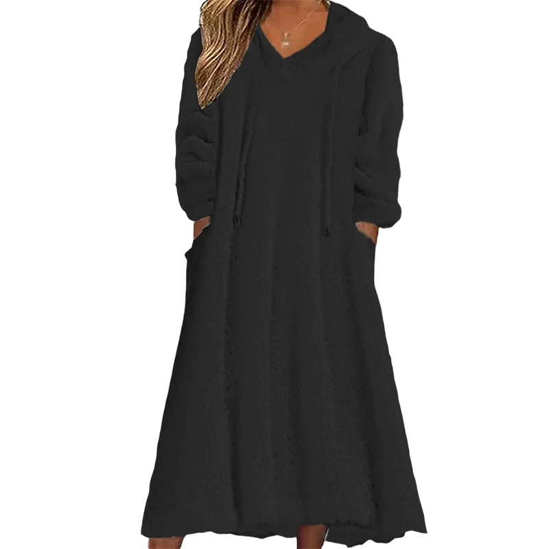 ❄️ Cozy Winter Comfort | 👗Women's Plush Hooded Maxi Lounge Dress