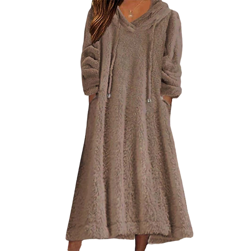 ❄️ Cozy Winter Comfort | 👗Women's Plush Hooded Maxi Lounge Dress