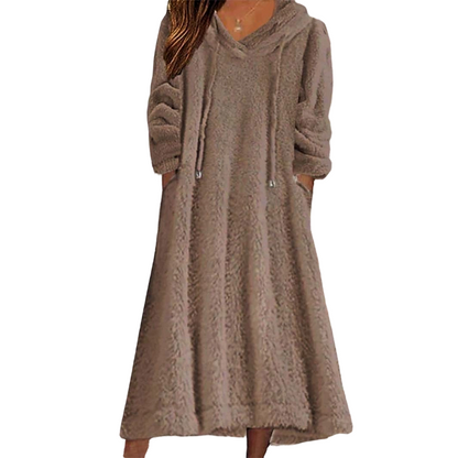 ❄️ Cozy Winter Comfort | 👗Women's Plush Hooded Maxi Lounge Dress