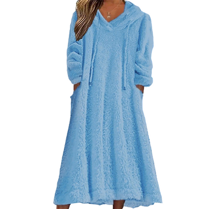 ❄️ Cozy Winter Comfort | 👗Women's Plush Hooded Maxi Lounge Dress