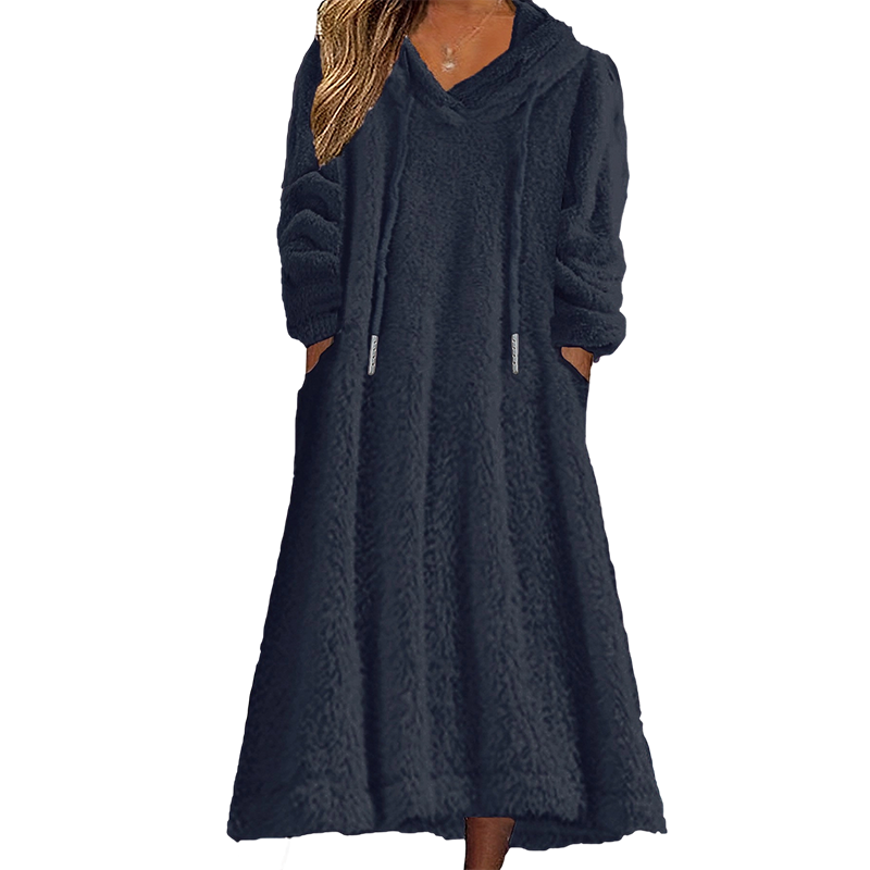 ❄️ Cozy Winter Comfort | 👗Women's Plush Hooded Maxi Lounge Dress