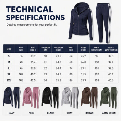 ✨ Sporty Everyday Comfort | Women's Striped Zip-Up Hoodie & Pants 2-Piece Set