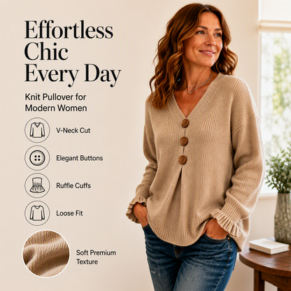 Aure Paris Women's V Neck Knit Sweater