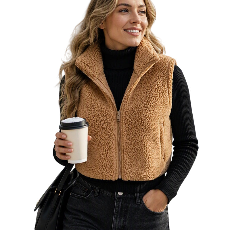 Women's Stand Collar Zip-Up Warm Vest