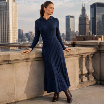 Textured Comfort | Women's Ribbed-Knit Hooded Maxi Dress with Pockets