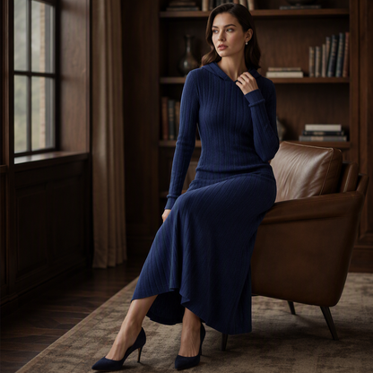 Textured Comfort | Women's Ribbed-Knit Hooded Maxi Dress with Pockets