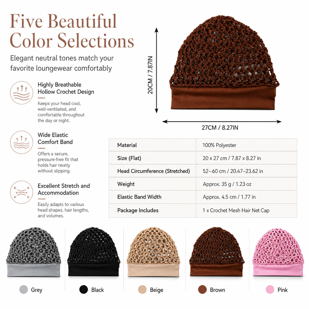 Breathable Comfort, Stay-Put Fit | Women's Wide-Band Mesh Hair Cover