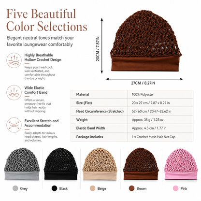 Breathable Comfort, Stay-Put Fit | Women's Wide-Band Mesh Hair Cover
