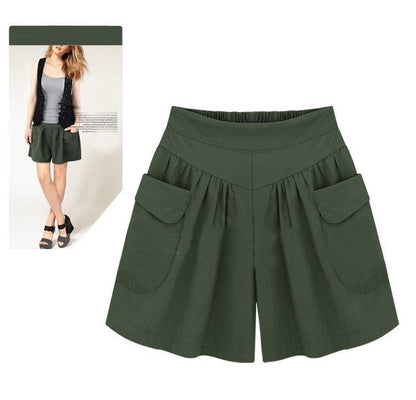 Women Summer Loose Casual Shorts Culottes Elastic Waist Wide Shorts with Pockets
