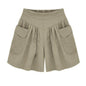 Women Summer Loose Casual Shorts Culottes Elastic Waist Wide Shorts with Pockets